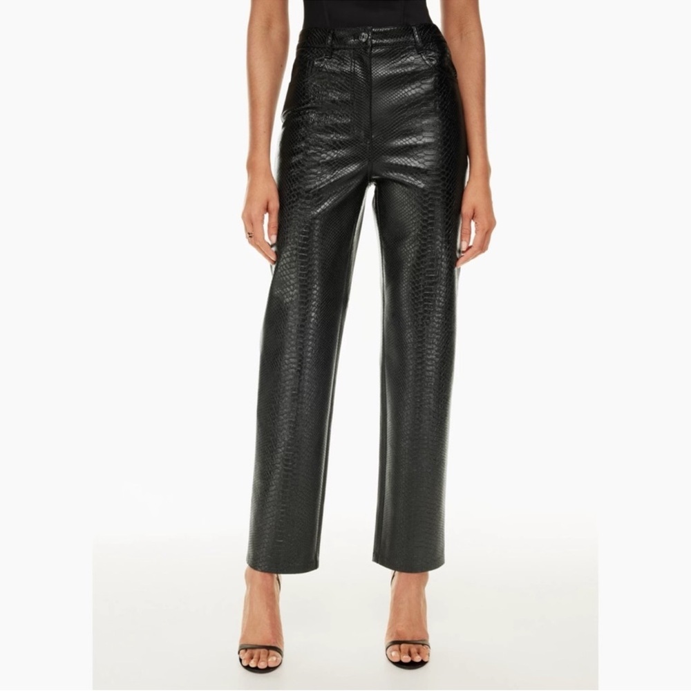 NWOT Aritzia Wilfred - The Melina Pant High Waisted Vegan Leather Black Python 2